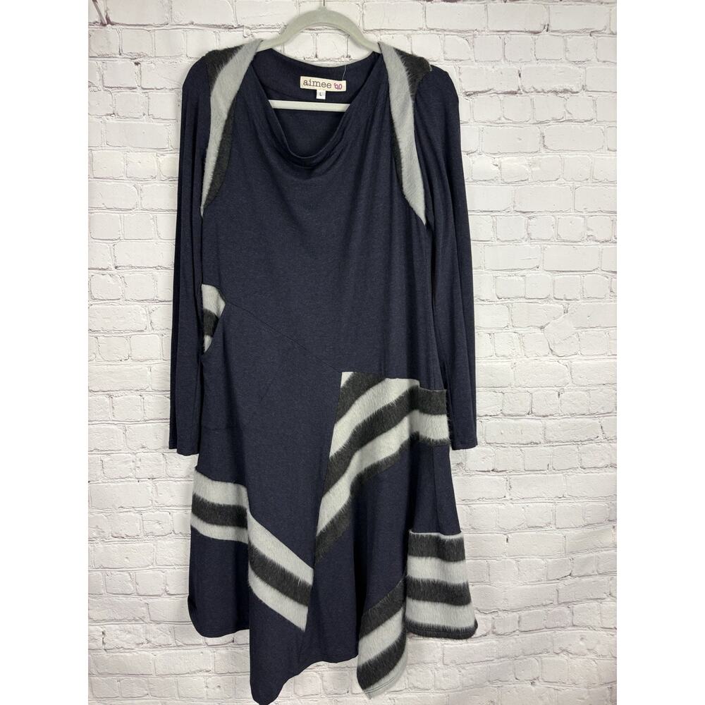 Aimee G Dress Size L Blue Gray Jersey Fit and Flare Streetwear Whimsigoth Punk